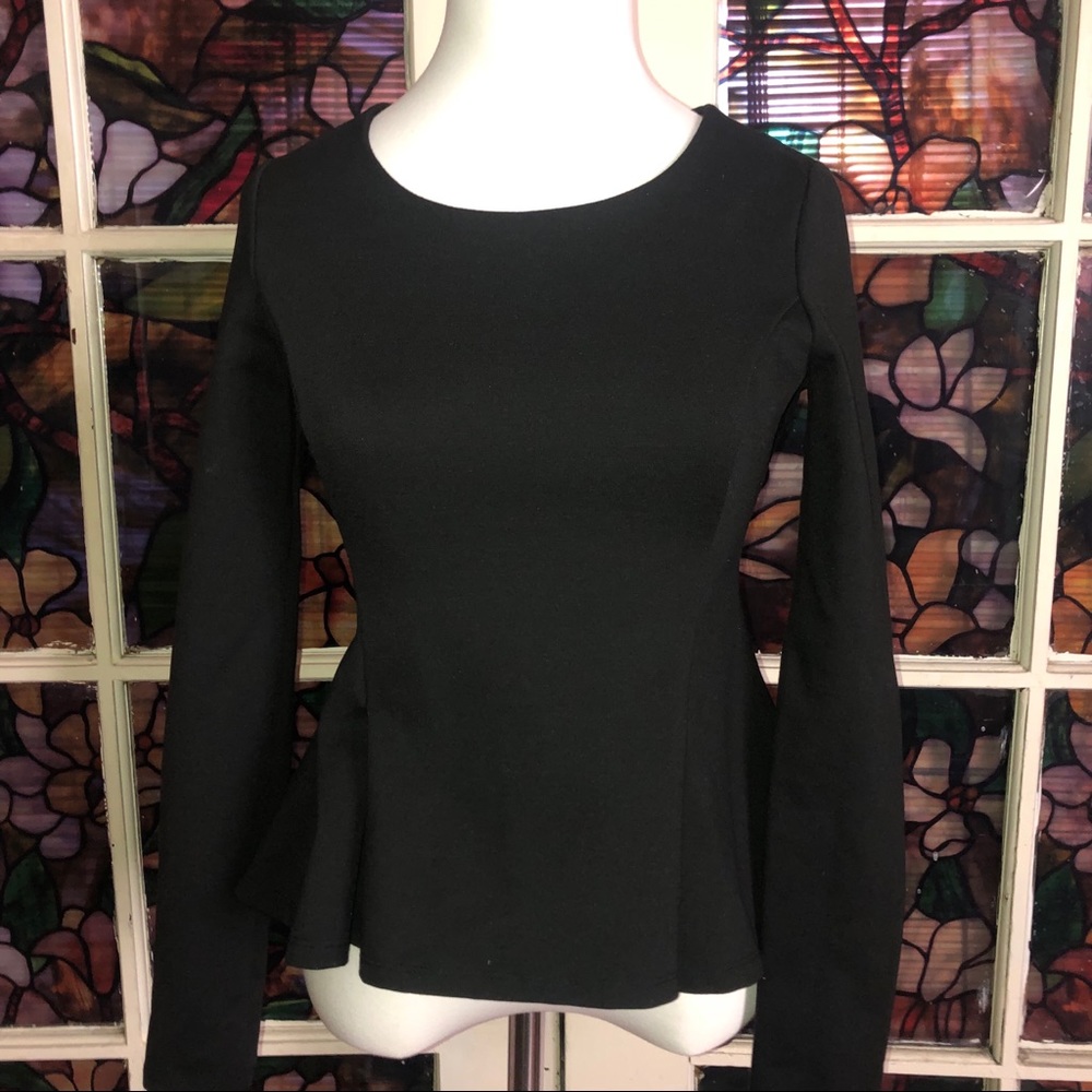 BCBGeneration Black Peplum Long Sleeve Top